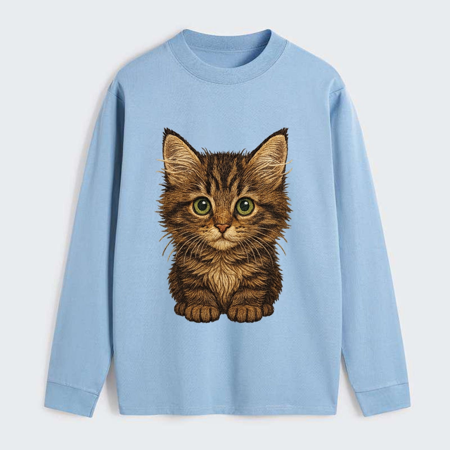 Baby Maine Coon Kitten - large fluffy tabby, tufted ears, big green - Classic Long Sleeve Shirt - Light Blue