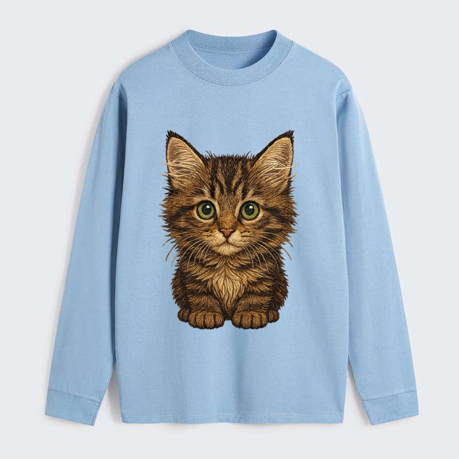 Baby Maine Coon Kitten - large fluffy tabby, tufted ears, big green - Classic Long Sleeve Shirt - Light Blue
