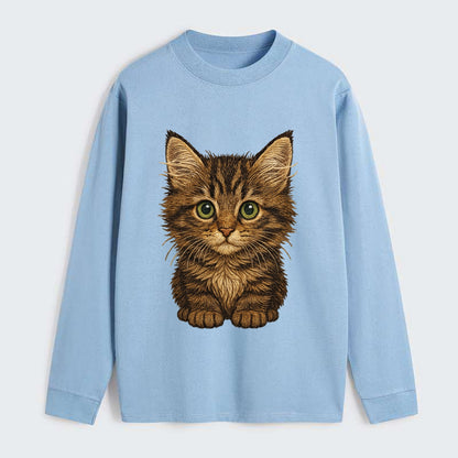 Baby Maine Coon Kitten - large fluffy tabby, tufted ears, big green - Classic Long Sleeve Shirt - Light Blue