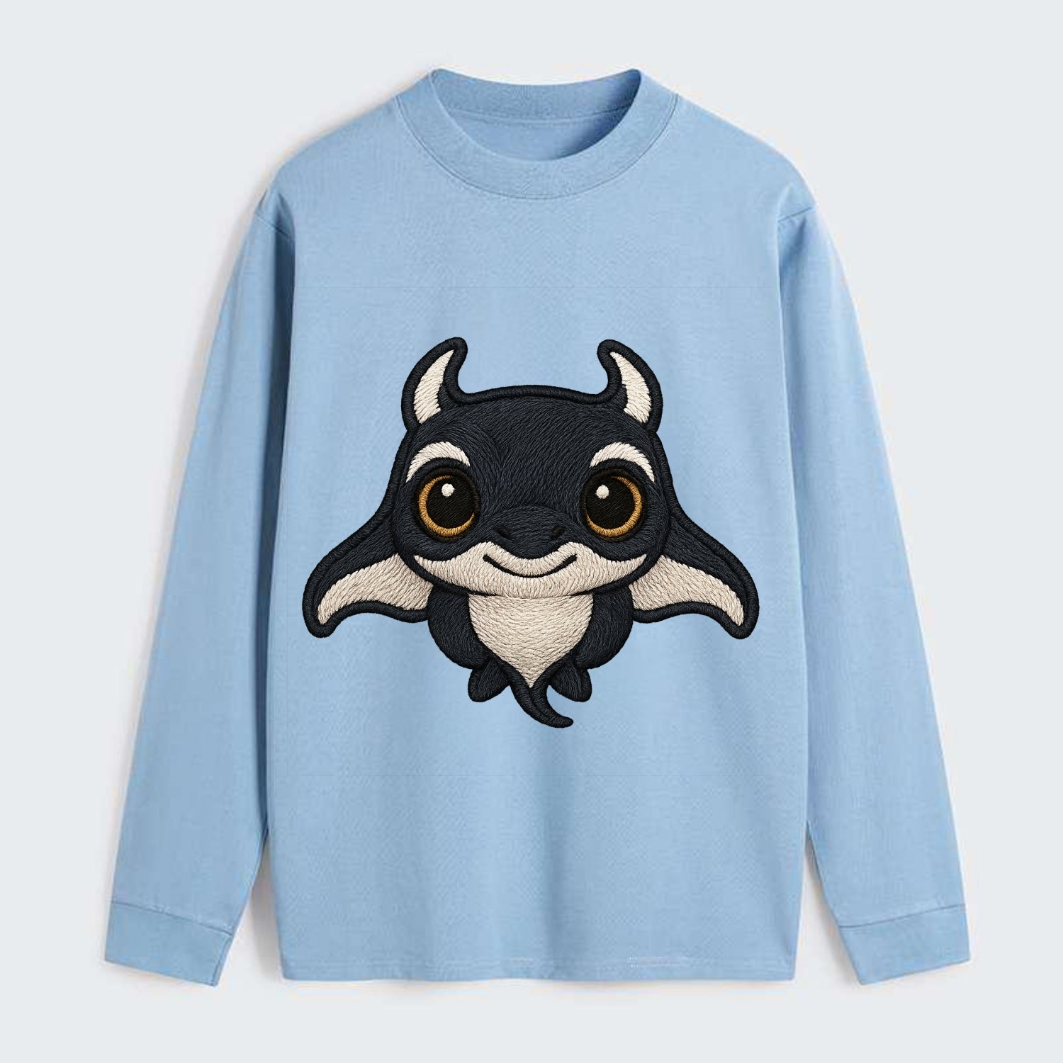Baby Manta Ray - dark with white markings, cephalic fins, gentle eyes, - Classic Long Sleeve Shirt - Light Blue
