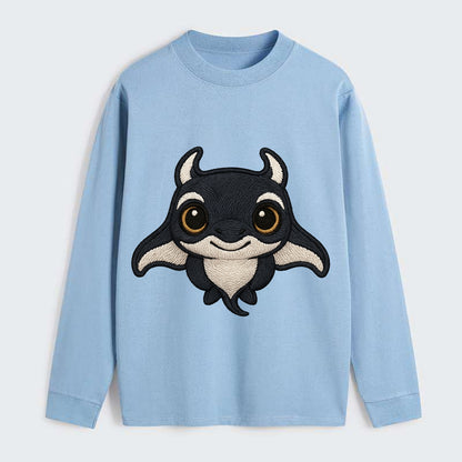 Baby Manta Ray - dark with white markings, cephalic fins, gentle eyes, - Classic Long Sleeve Shirt - Light Blue