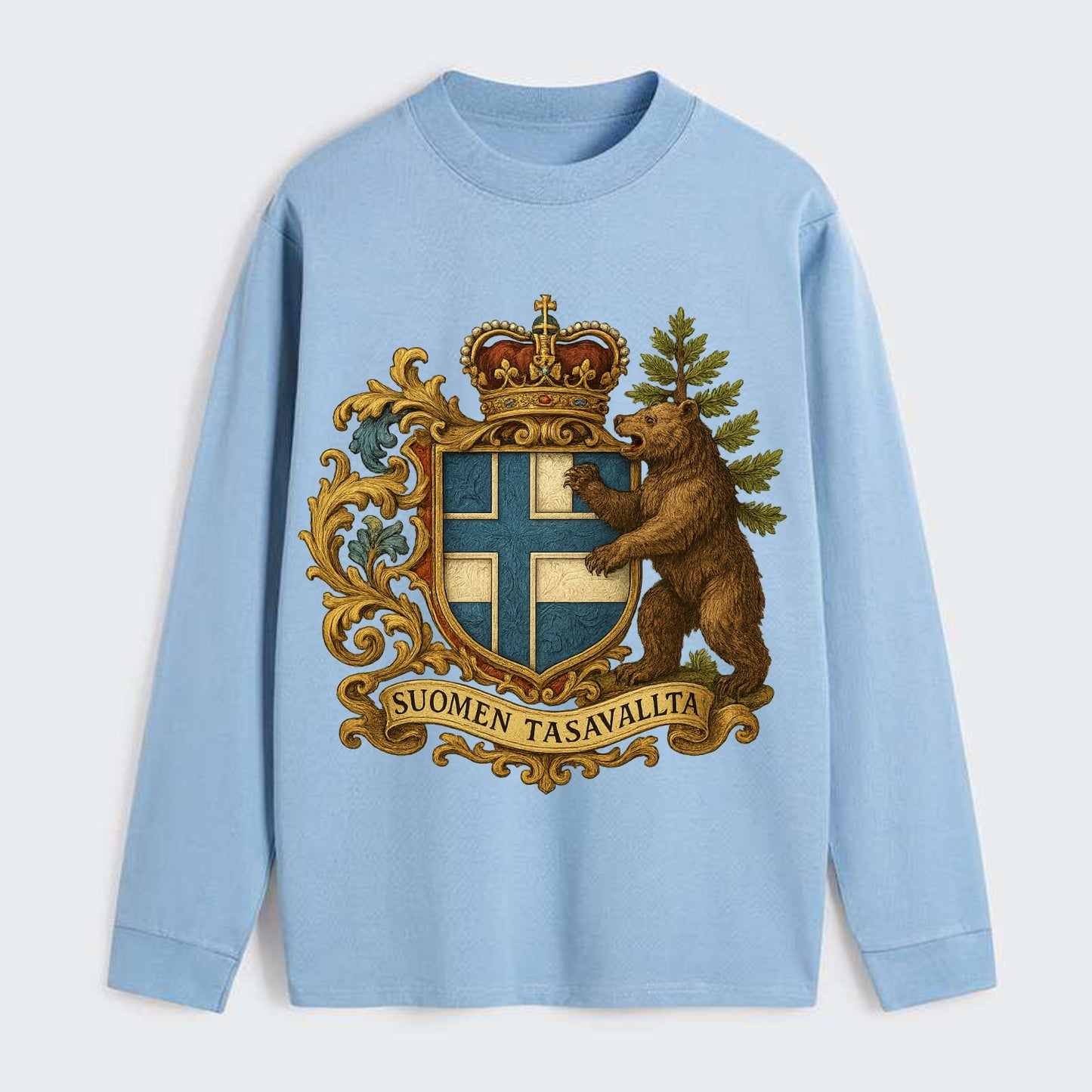 Finland Brown Bear Emblem - Classic Long Sleeve Shirt - Light Blue