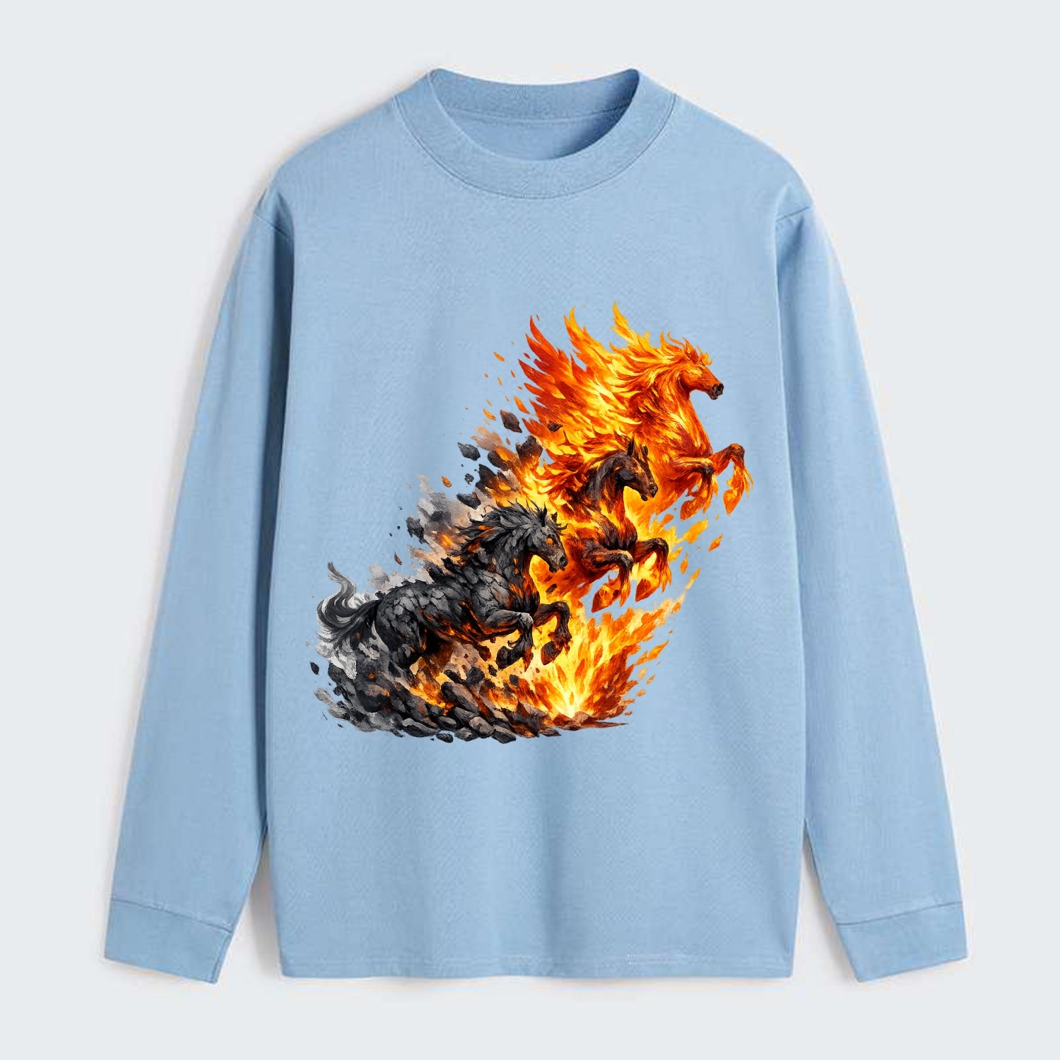 INFERNO STALLION | Horse made entirely of living flames | Blazing mane - Classic Long Sleeve Shirt - Light Blue