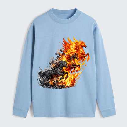 INFERNO STALLION | Horse made entirely of living flames | Blazing mane - Classic Long Sleeve Shirt - Light Blue