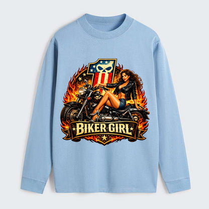 Vintage Biker Pin Up - Classic Long Sleeve Shirt - Light Blue