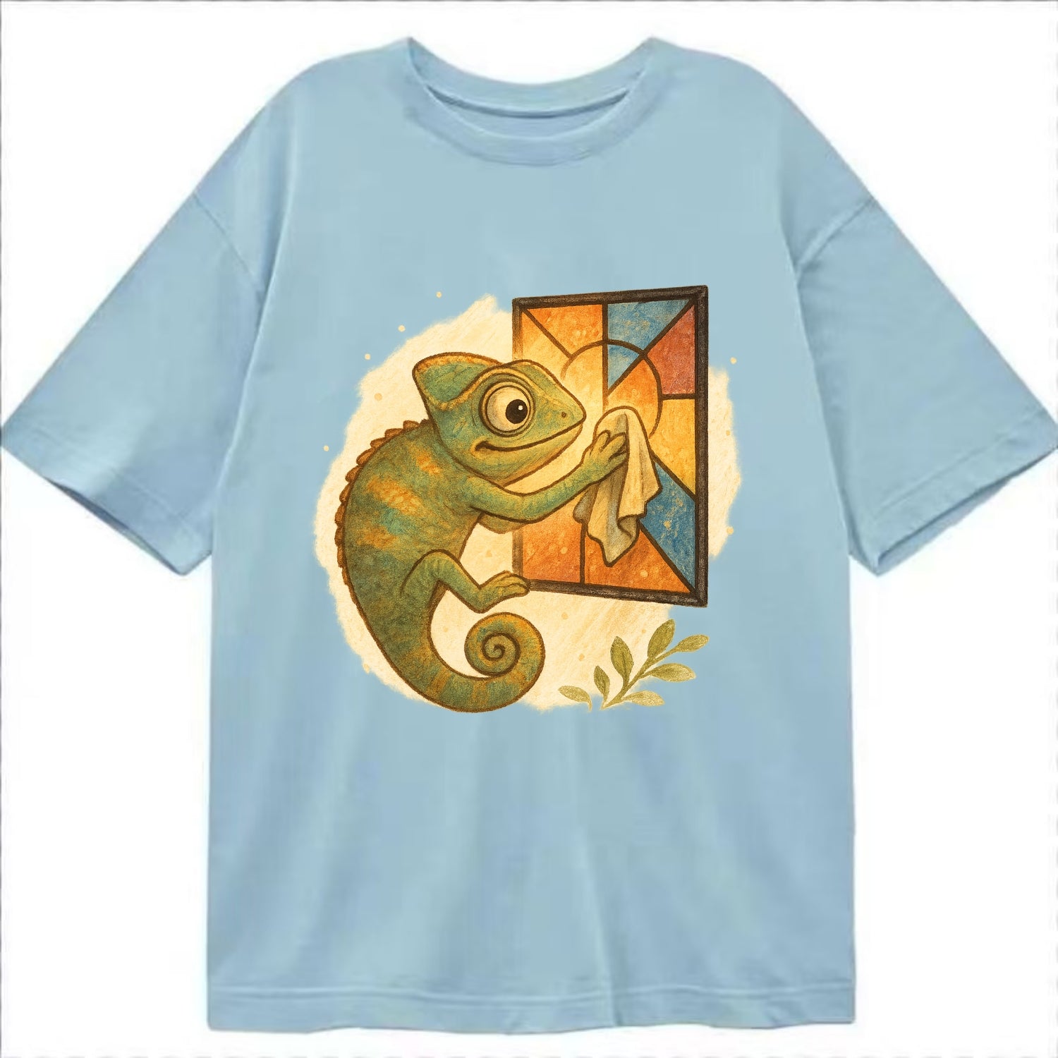 Chameleon blending into a stained-glass window it is polishing with delicate - Classic T-shirt - Light Blue