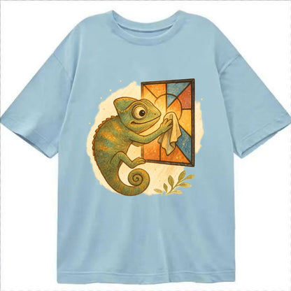 Chameleon blending into a stained-glass window it is polishing with delicate - Classic T-shirt - Light Blue