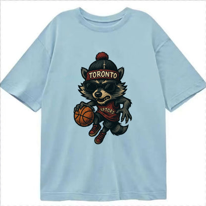 Toronto Raccoon wearing Raptors beanie with CN Tower patch and wayfarer sunglasses - Classic T-shirt - Light Blue