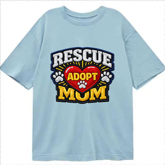 RESCUE MOM - heart with ADOPT text in red , shelter advocate - Classic T-shirt - Light Blue