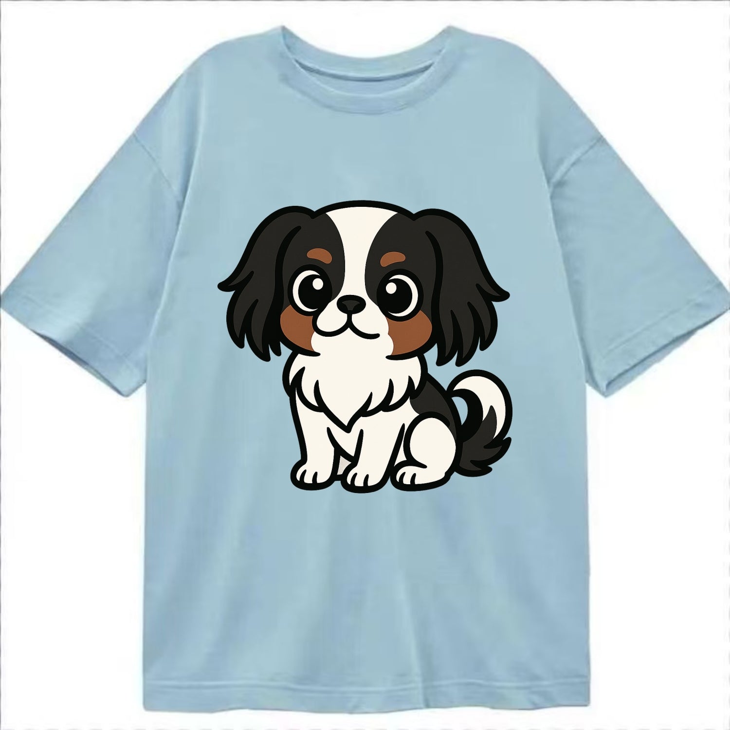 Japanese Chin - Black and white sitting pose - Classic T-shirt - Light Blue