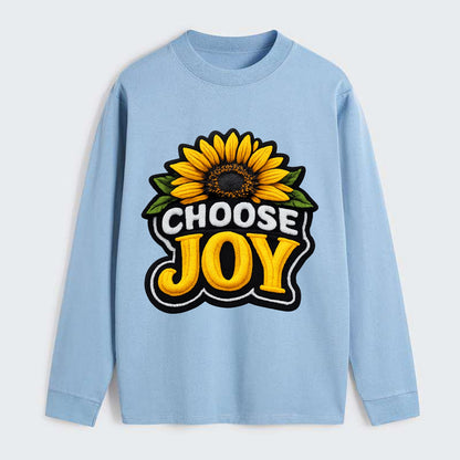 CHOOSE JOY - sunflower with text in yellow , happiness choice - Classic Long Sleeve Shirt - Light Blue