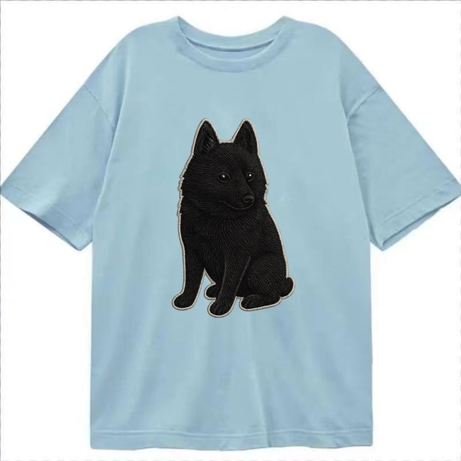Schipperke - Solid black small embroidered sitting pose - Classic T-shirt - Light Blue