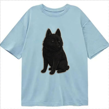 Schipperke - Solid black small embroidered sitting pose - Classic T-shirt - Light Blue
