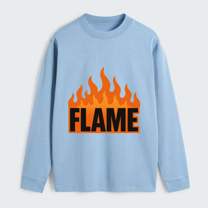 Bold typography design - "FLAME" - burning bright, passionate - Classic Long Sleeve Shirt - Light Blue