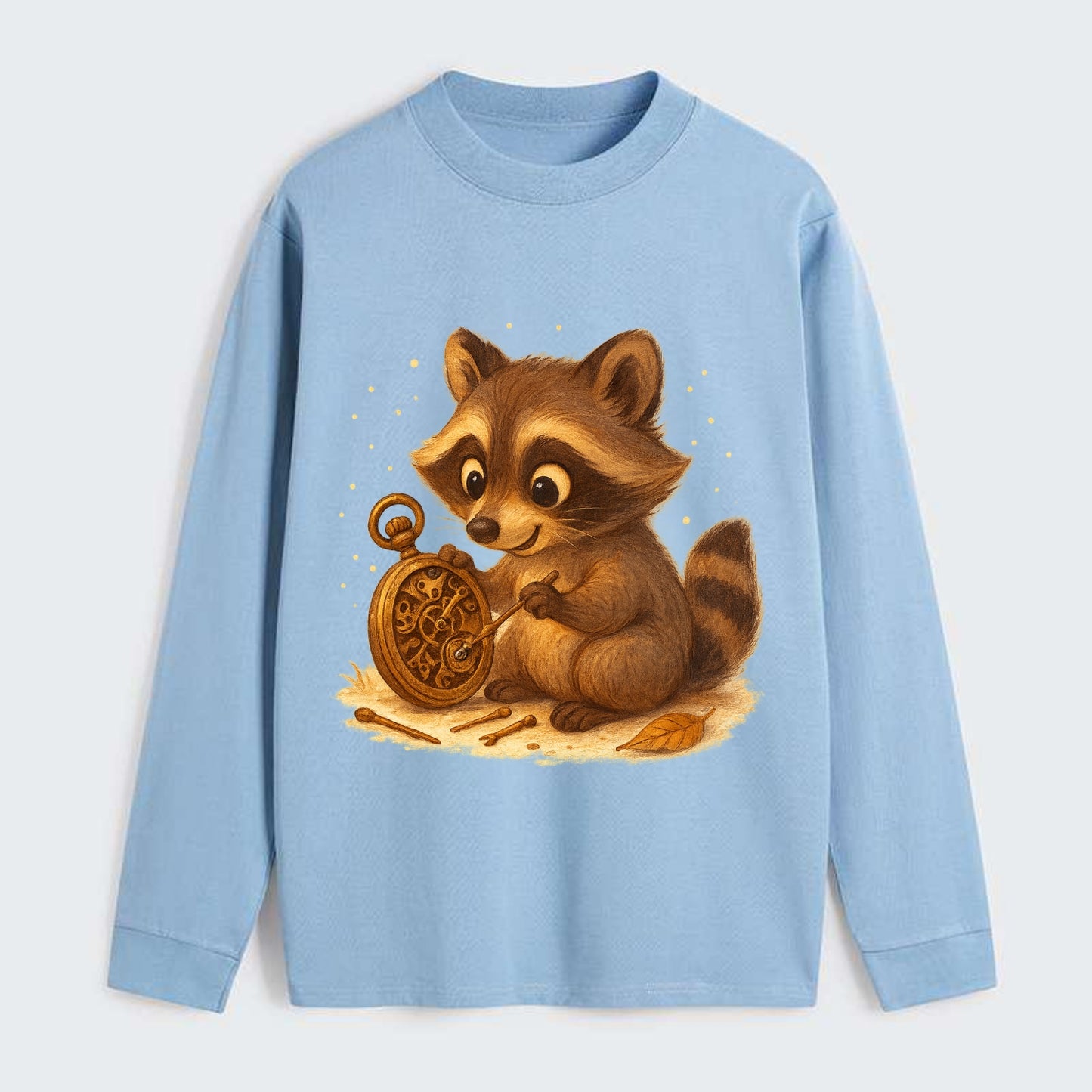 Raccoon tinkering with a steampunk pocket watch using tiny brass tools - Classic Long Sleeve Shirt - Light Blue