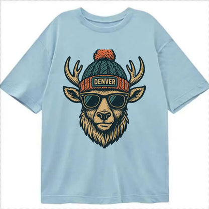 Denver Elk wearing Denver beanie with pom pom and wayfarer sunglasses - Classic T-shirt - Light Blue