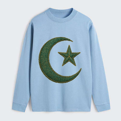 Crescent Moon and Star - Classic Long Sleeve Shirt - Light Blue