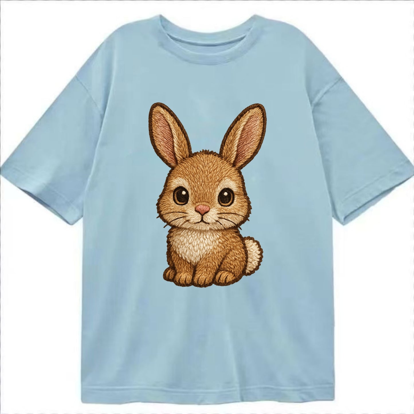 Baby Rabbit - long ears, fluffy white tail, pink nose, large brown eyes, - Classic T-shirt - Light Blue