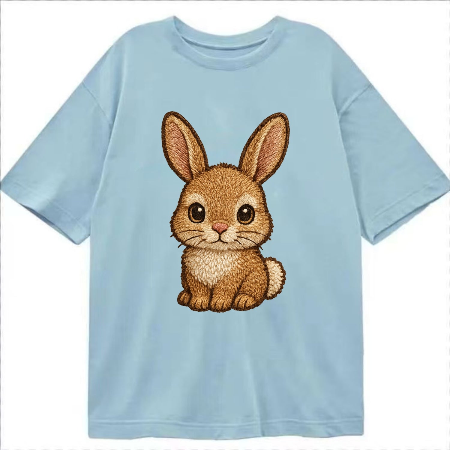 Baby Rabbit - long ears, fluffy white tail, pink nose, large brown eyes, - Classic T-shirt - Light Blue