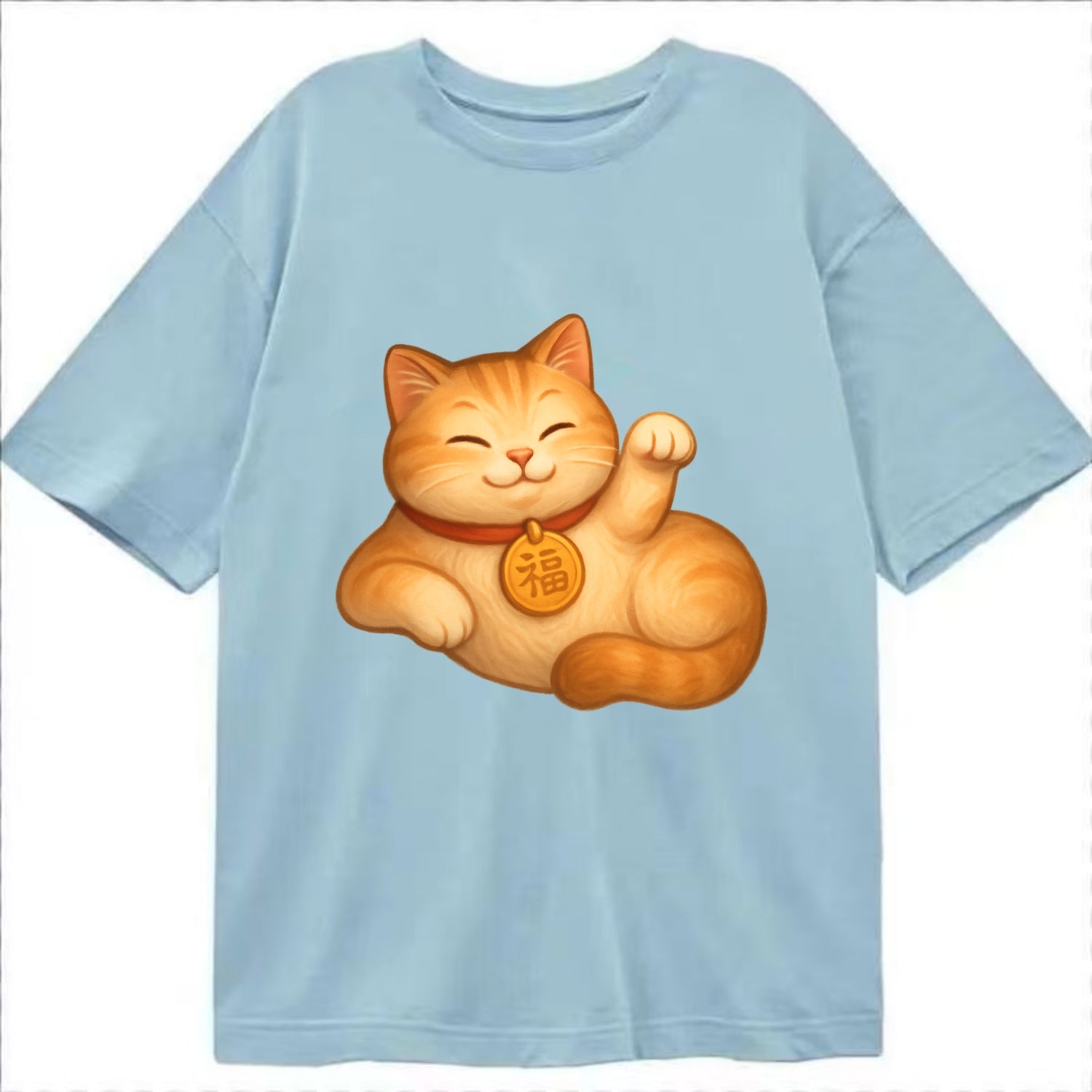 Maneki Neko Pose - Classic T-shirt - Light Blue