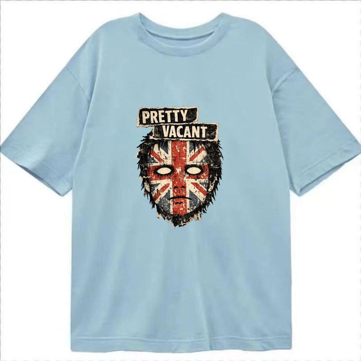 PRETTY VACANT | Blank stare Union Jack face | Empty expression | Punk nihilism | - Classic T-shirt - Light Blue