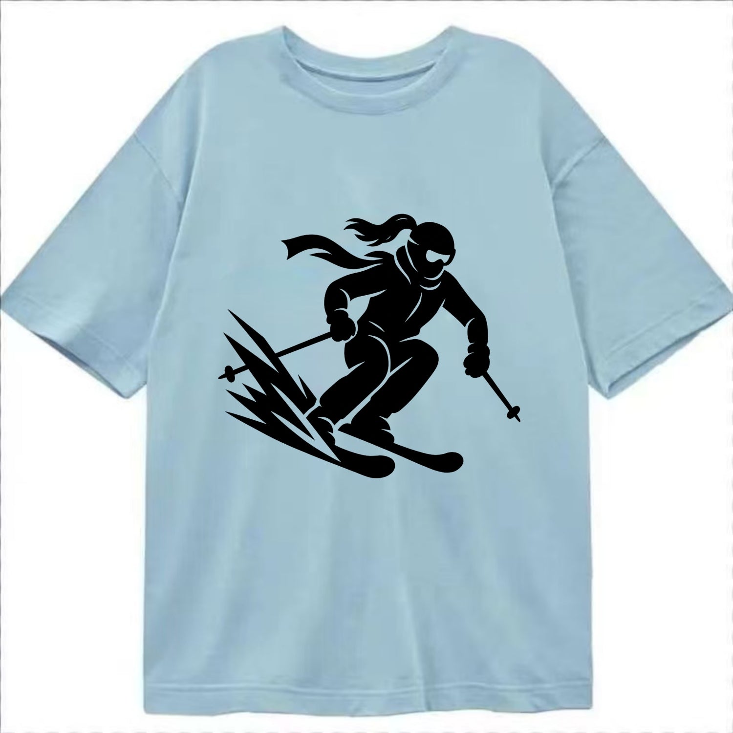 Skier carving down snowy slope - Classic T-shirt - Light Blue