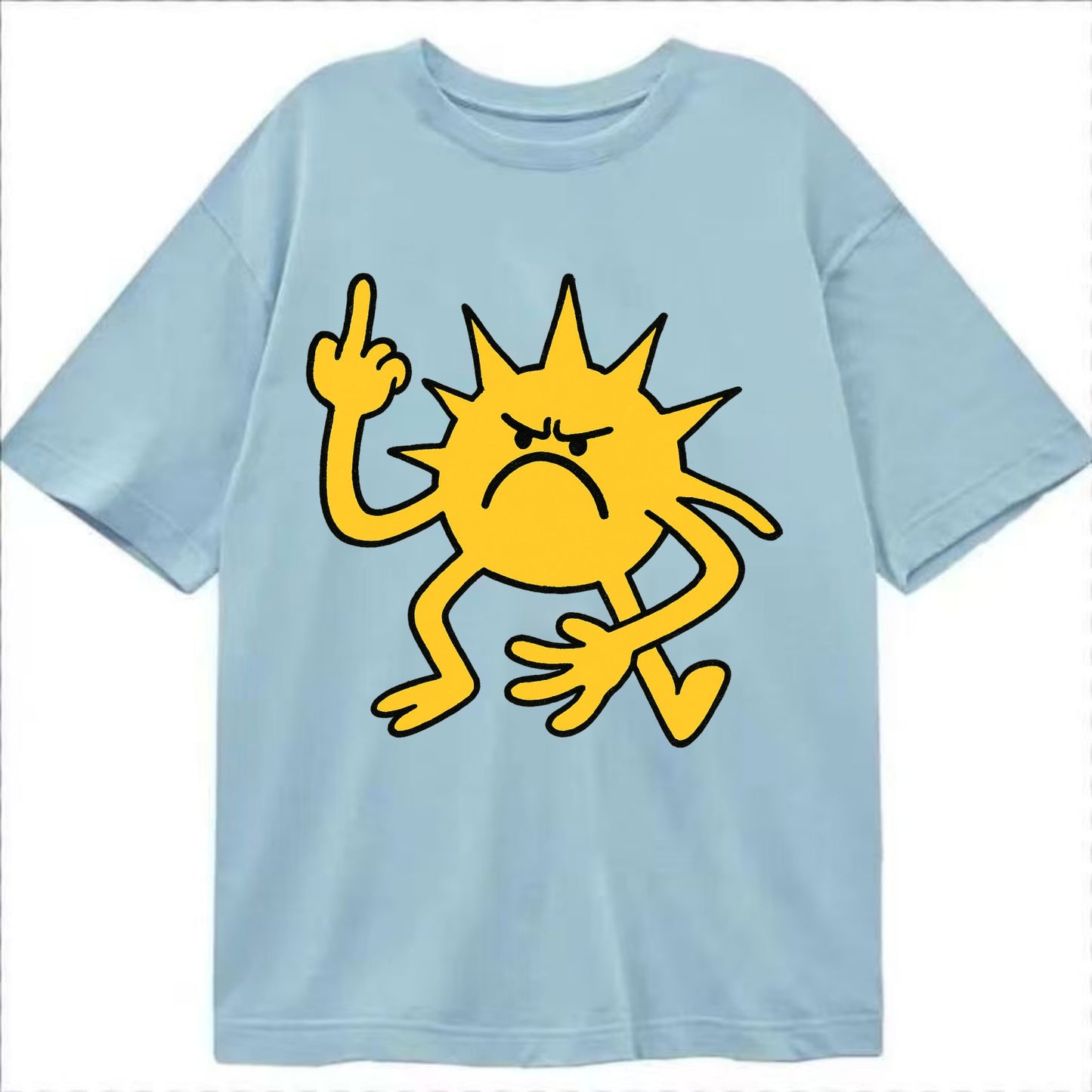 MORNINGS ARE PUNISHMENT | Grumpy sun with middle finger - Classic T-shirt - Light Blue