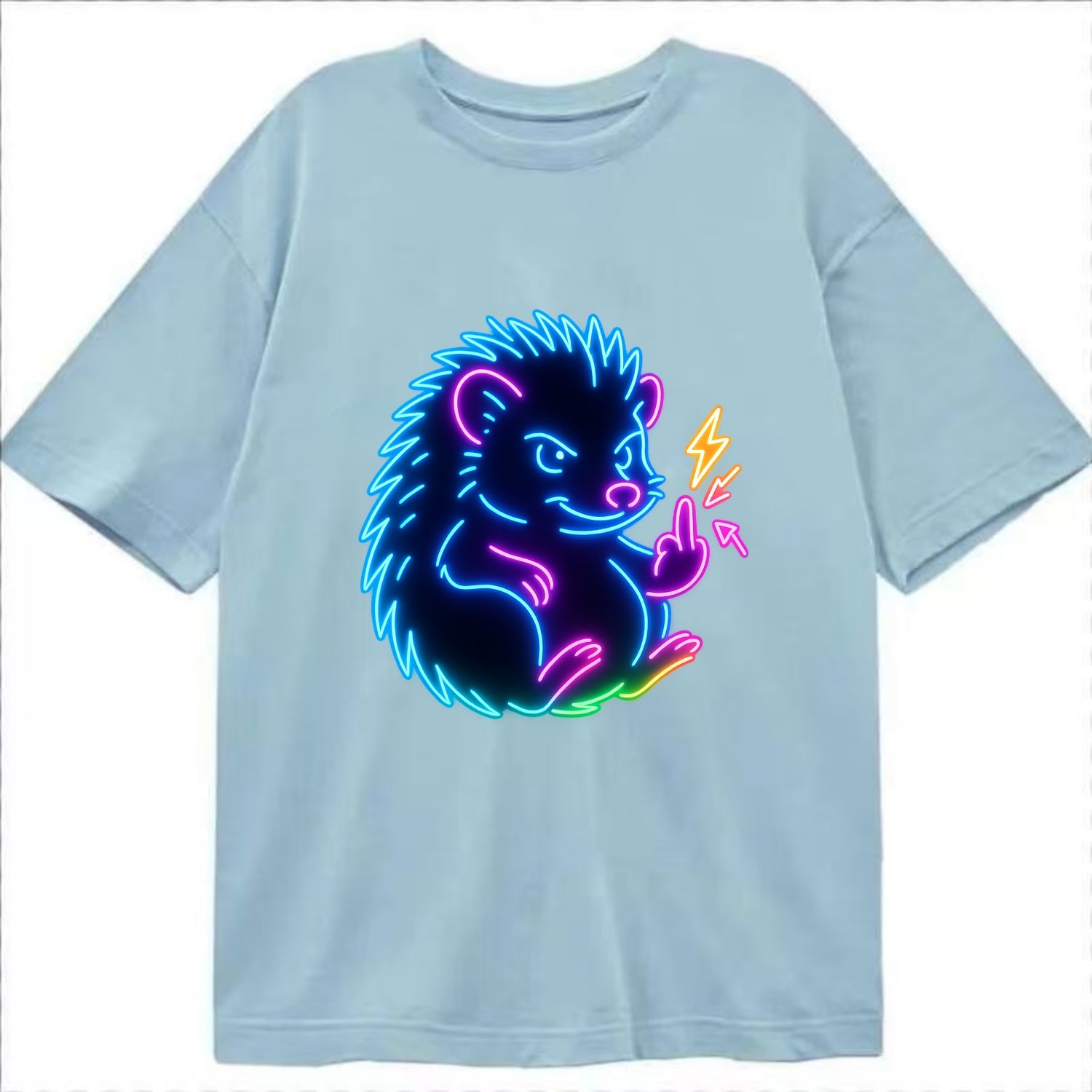 tiny hedgehog curled up slightly, one little paw raised flipping the bird - Classic T-shirt - Light Blue