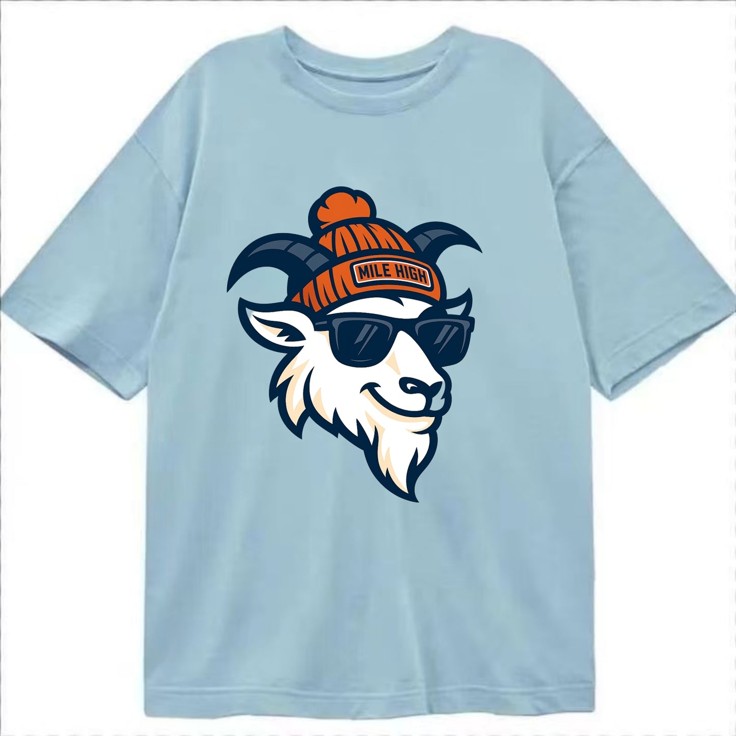 Denver Mountain Goat wearing Broncos beanie with Mile High patch and wayfarer - Classic T-shirt - Light Blue