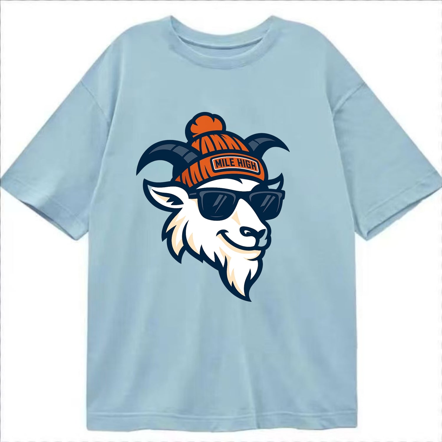 Denver Mountain Goat wearing Broncos beanie with Mile High patch and wayfarer - Classic T-shirt - Light Blue