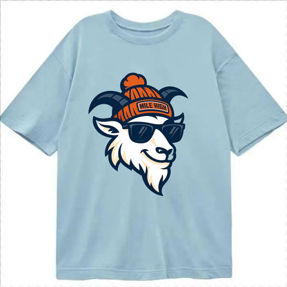 Denver Mountain Goat wearing Broncos beanie with Mile High patch and wayfarer - Classic T-shirt - Light Blue