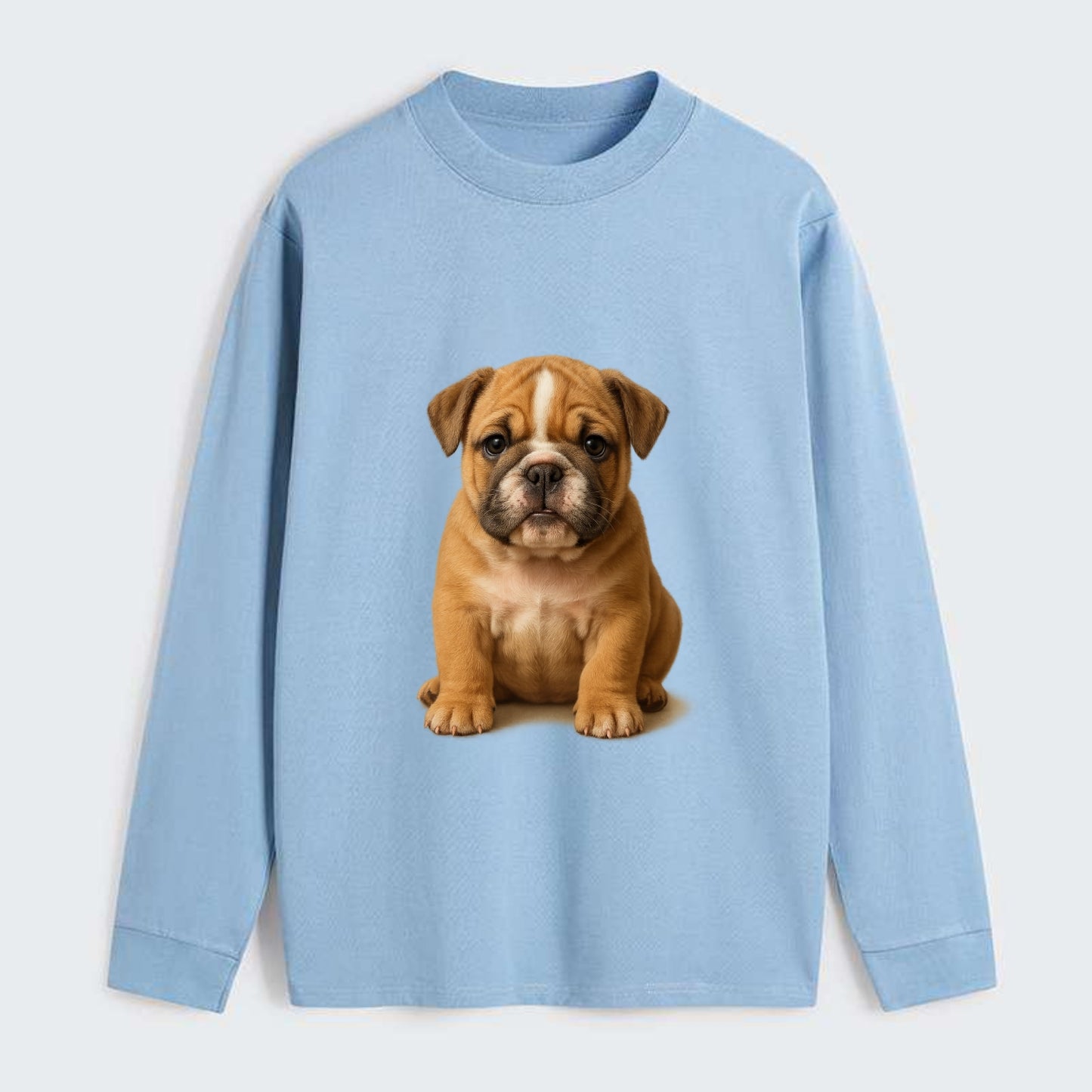 Baby Bulldog Puppy - wrinkly face, underbite, stocky body, gentle eyes, - Classic Long Sleeve Shirt - Light Blue