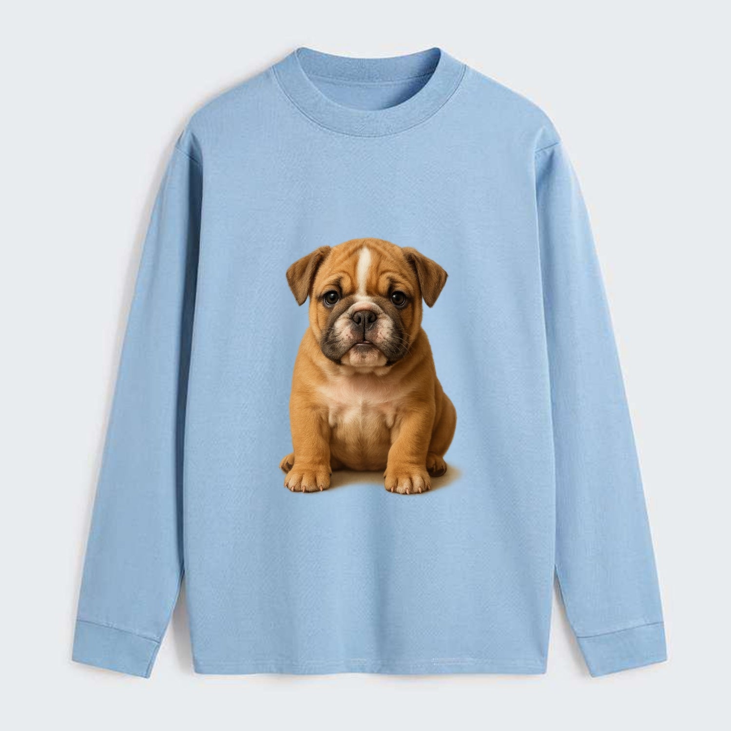 Baby Bulldog Puppy - wrinkly face, underbite, stocky body, gentle eyes, - Classic Long Sleeve Shirt - Light Blue