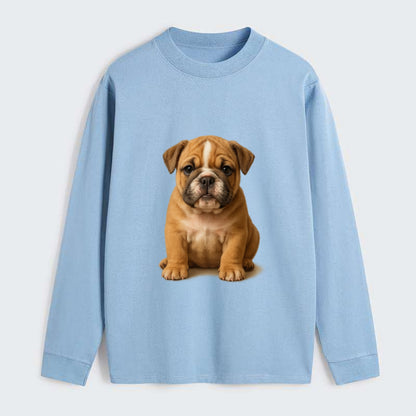 Baby Bulldog Puppy - wrinkly face, underbite, stocky body, gentle eyes, - Classic Long Sleeve Shirt - Light Blue