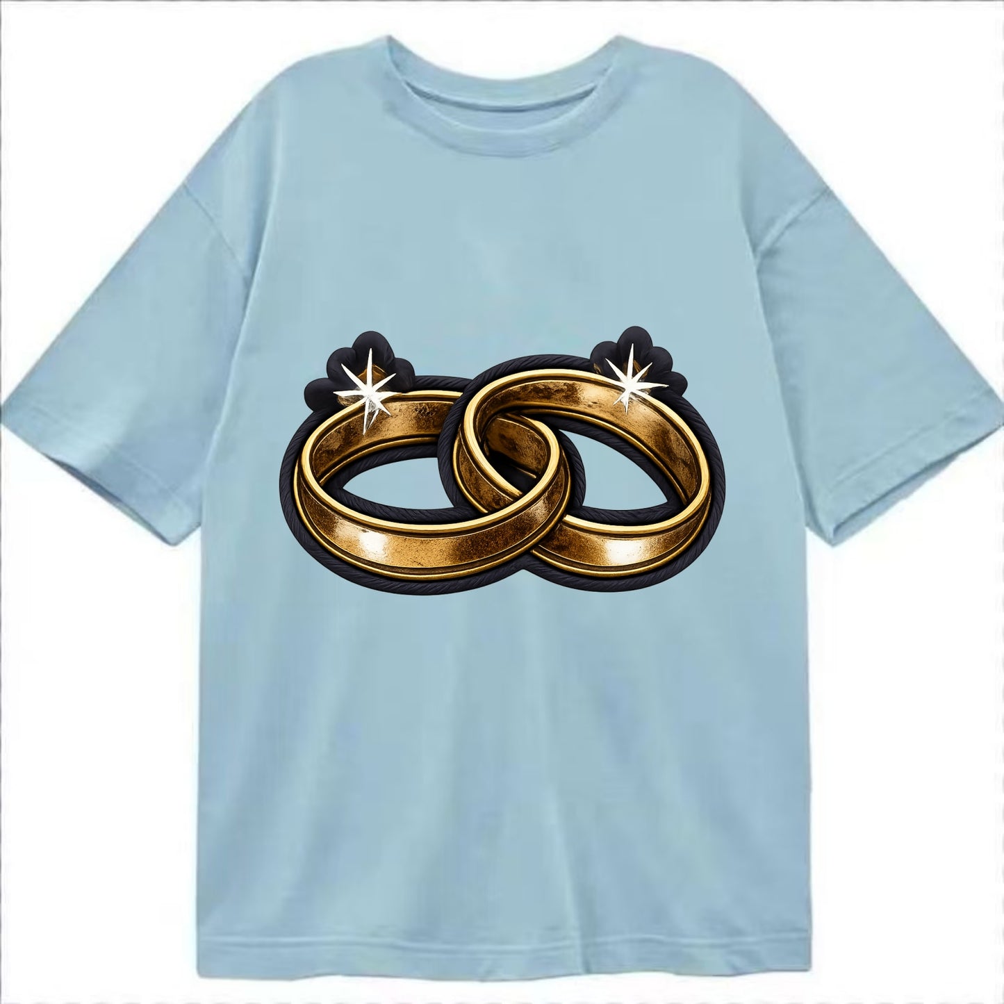 WEDDING RINGS - interlocked bands in gold , marriage - Classic T-shirt - Light Blue