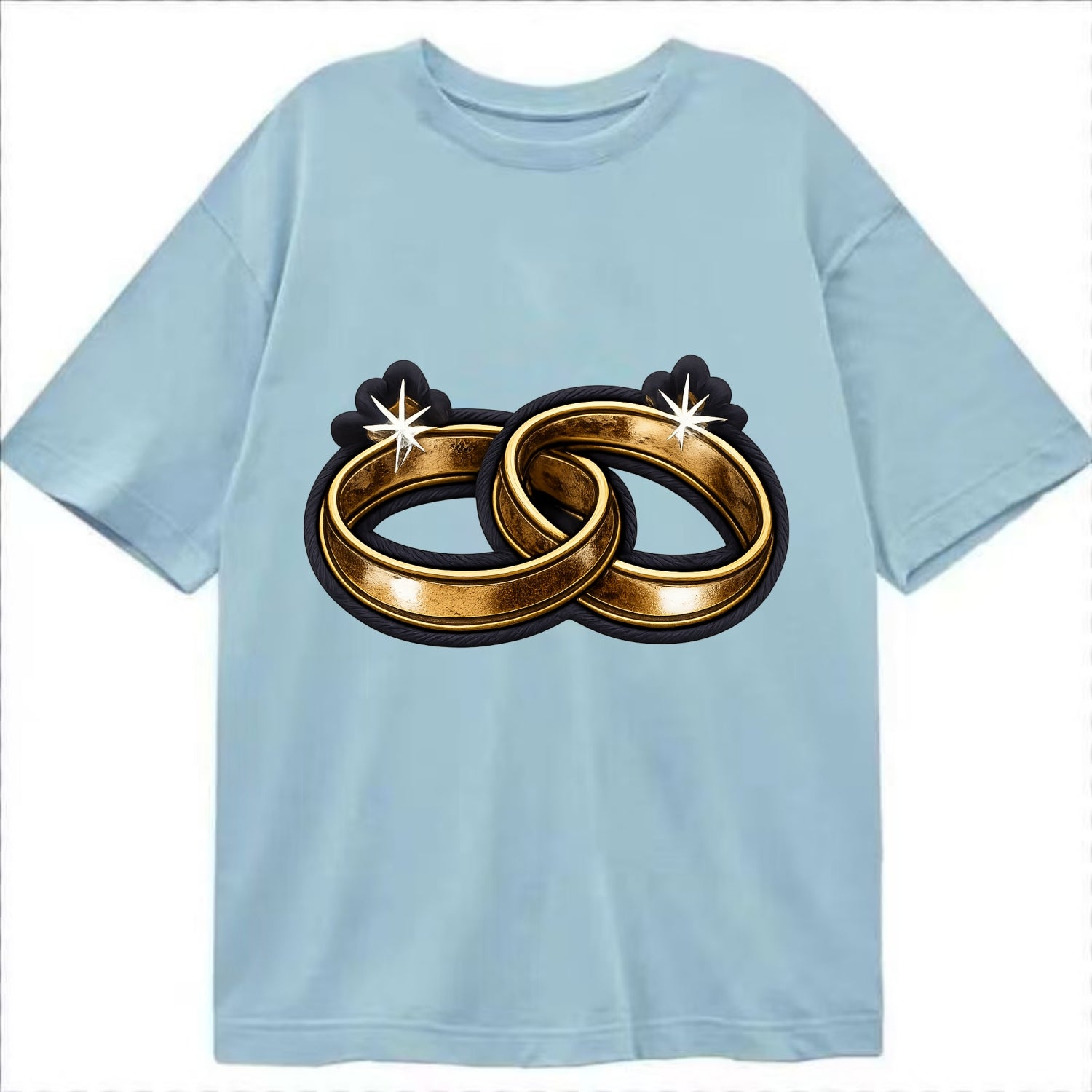 WEDDING RINGS - interlocked bands in gold , marriage - Classic T-shirt - Light Blue