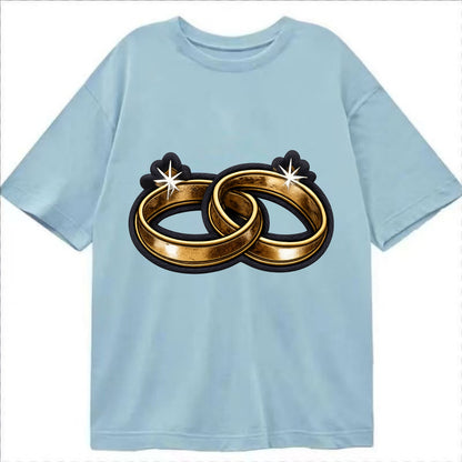WEDDING RINGS - interlocked bands in gold , marriage - Classic T-shirt - Light Blue