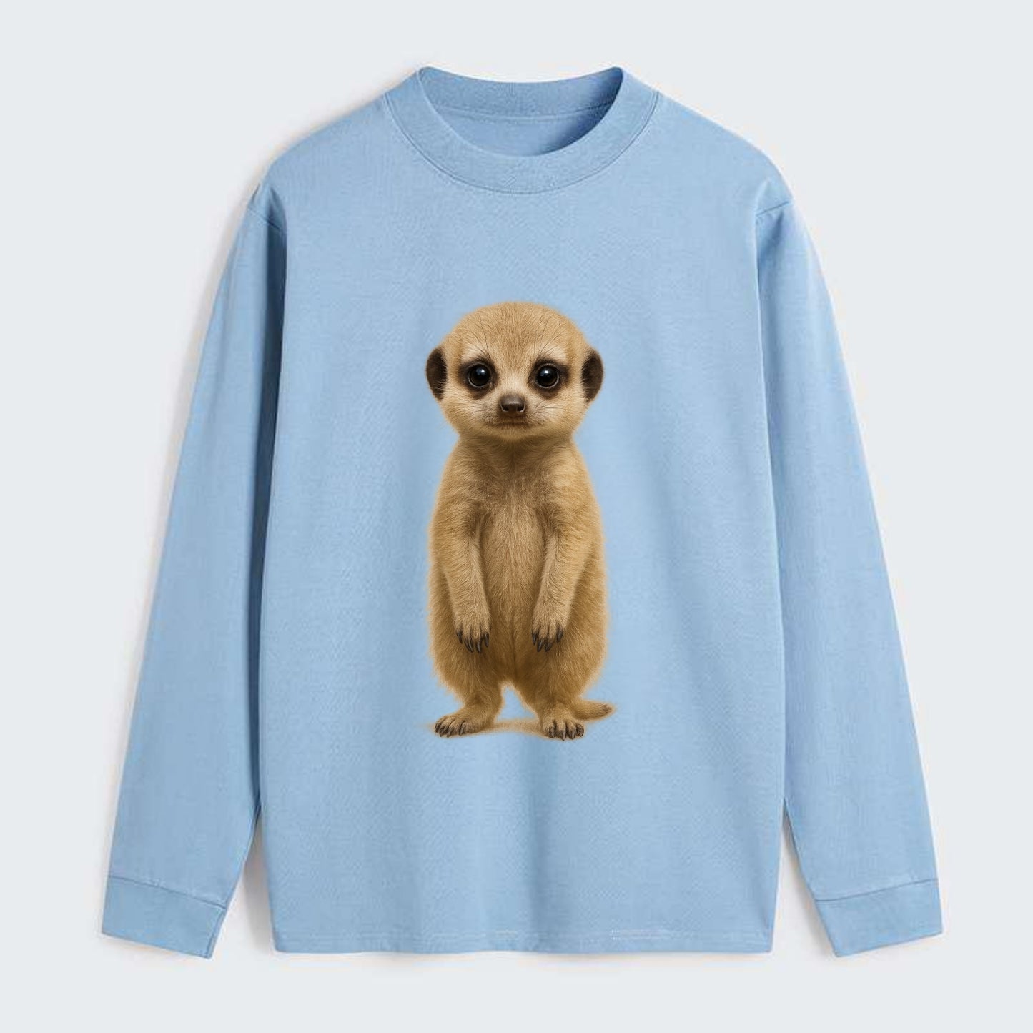 Baby Meerkat - tan fur, dark eye patches, alert stance, bright eyes, - Classic Long Sleeve Shirt - Light Blue