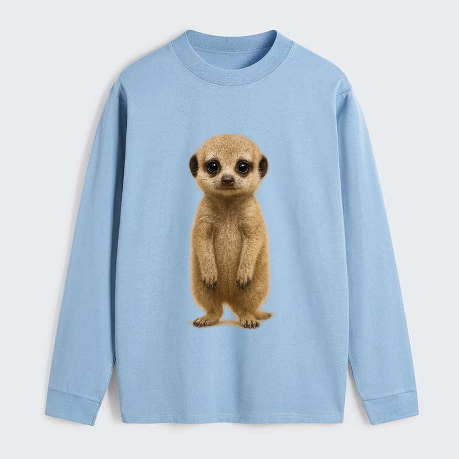 Baby Meerkat - tan fur, dark eye patches, alert stance, bright eyes, - Classic Long Sleeve Shirt - Light Blue
