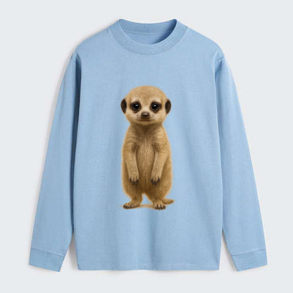 Baby Meerkat - tan fur, dark eye patches, alert stance, bright eyes, - Classic Long Sleeve Shirt - Light Blue