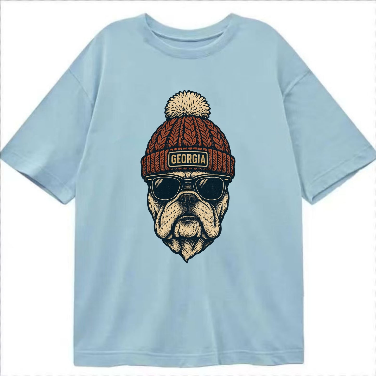 Athens Bulldog wearing Georgia beanie wi - Classic T-shirt - Light Blue