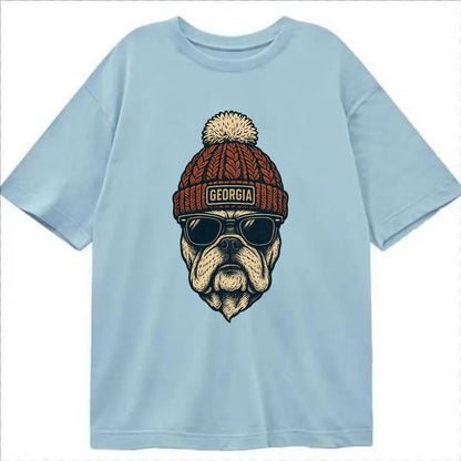 Athens Bulldog wearing Georgia beanie wi - Classic T-shirt - Light Blue