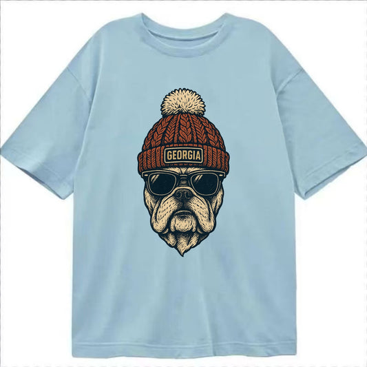 Athens Bulldog wearing Georgia beanie wi - Classic T-shirt - Light Blue