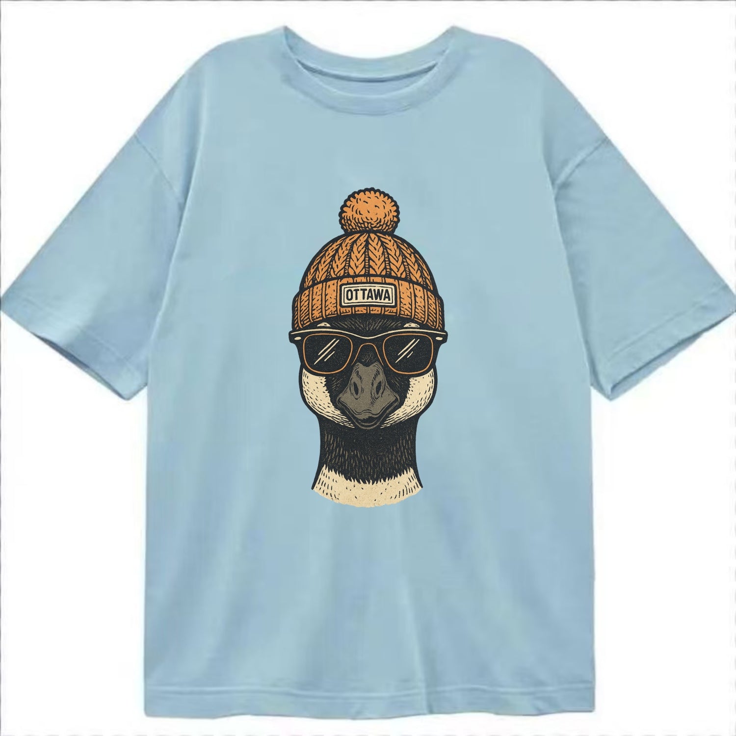Ottawa Canadian Goose wearing Ottawa beanie with pom pom and wayfarer sunglasses - Classic T-shirt - Light Blue