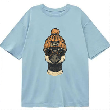 Ottawa Canadian Goose wearing Ottawa beanie with pom pom and wayfarer sunglasses - Classic T-shirt - Light Blue