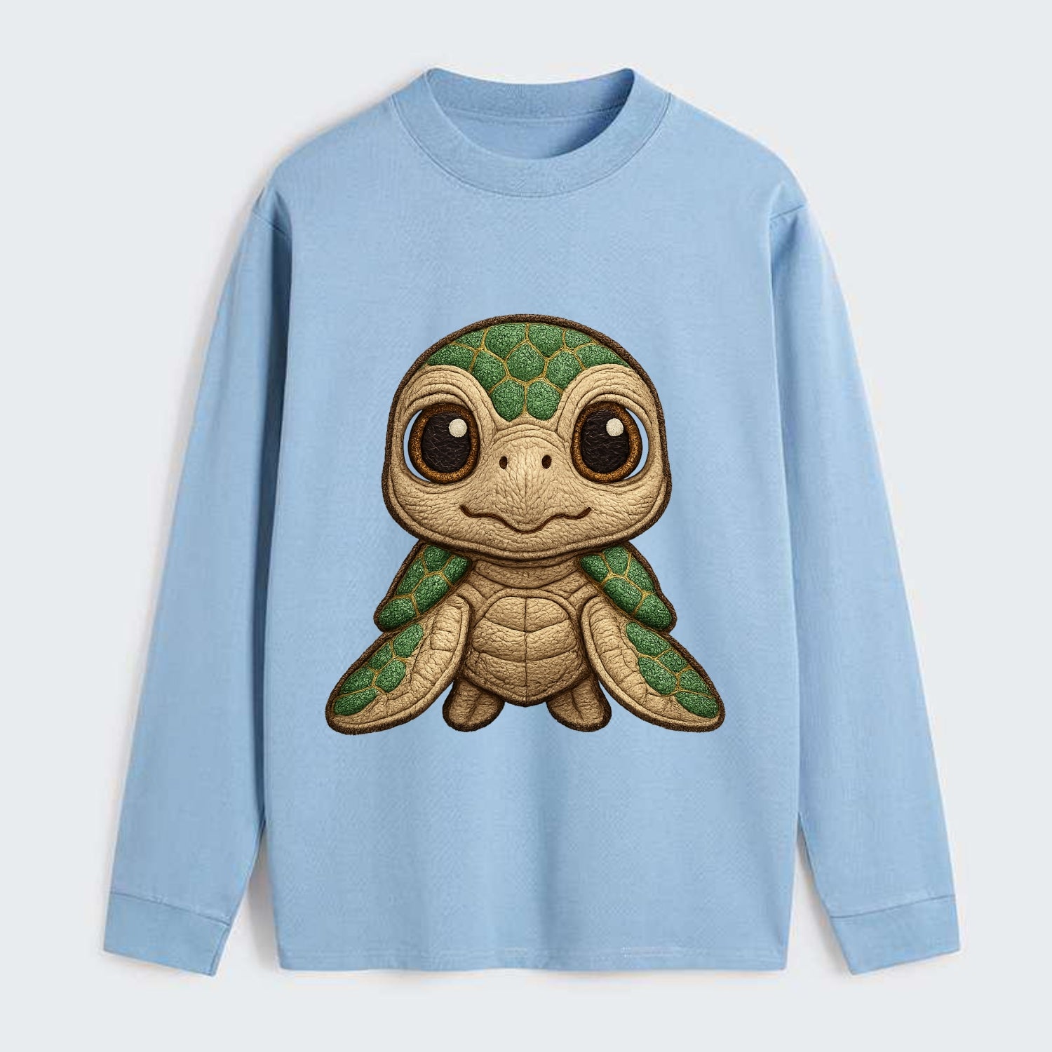 Baby Green Sea Turtle - emerald shell, large innocent brown eyes, tiny - Classic Long Sleeve Shirt - Light Blue