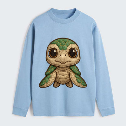 Baby Green Sea Turtle - emerald shell, large innocent brown eyes, tiny - Classic Long Sleeve Shirt - Light Blue