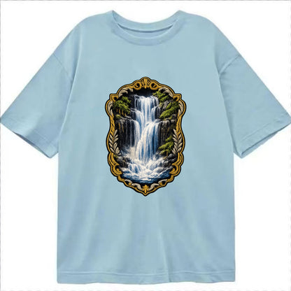 WATERFALL CASCADE - falling water with mist in blue and white , nature wonder - Classic T-shirt - Light Blue