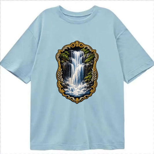WATERFALL CASCADE - falling water with mist in blue and white , nature wonder - Classic T-shirt - Light Blue