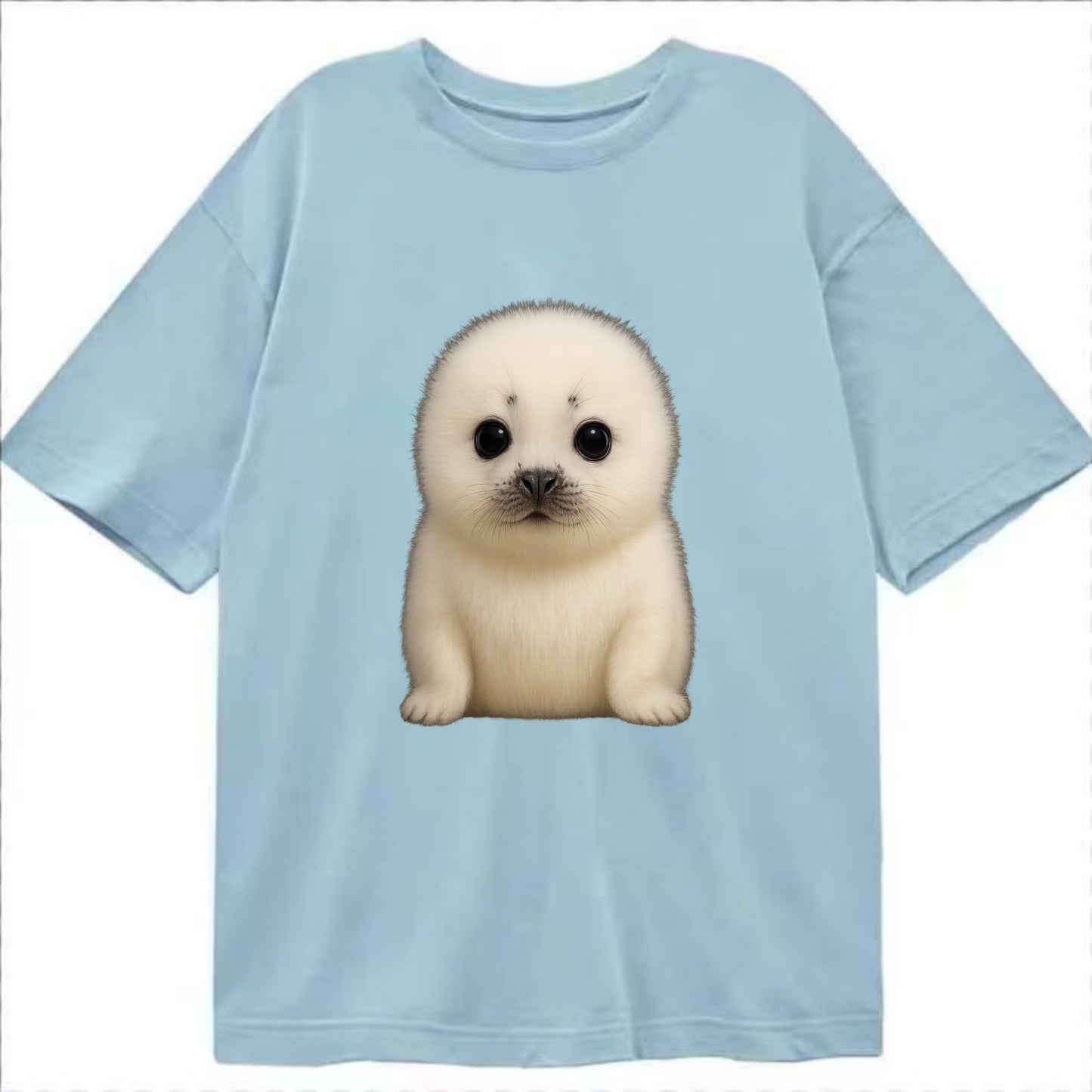 Baby Harp Seal - pure white fluffy fur, enormous dark eyes, front-facing, iconic - Classic T-shirt - Light Blue
